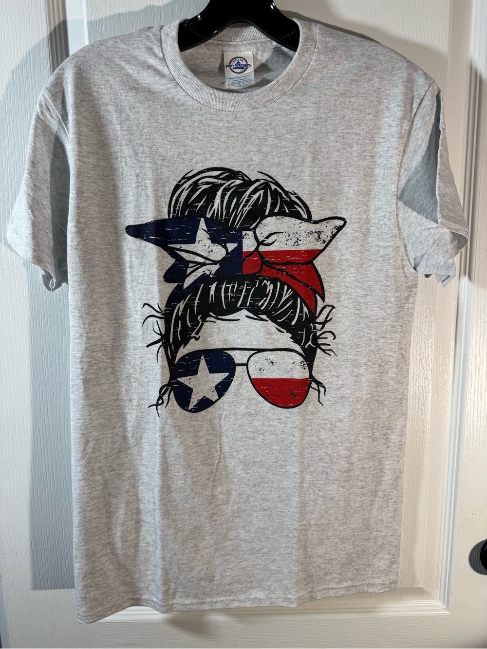 Graphic Tee with American Flag Hair Bow and Sunglasses - Gray